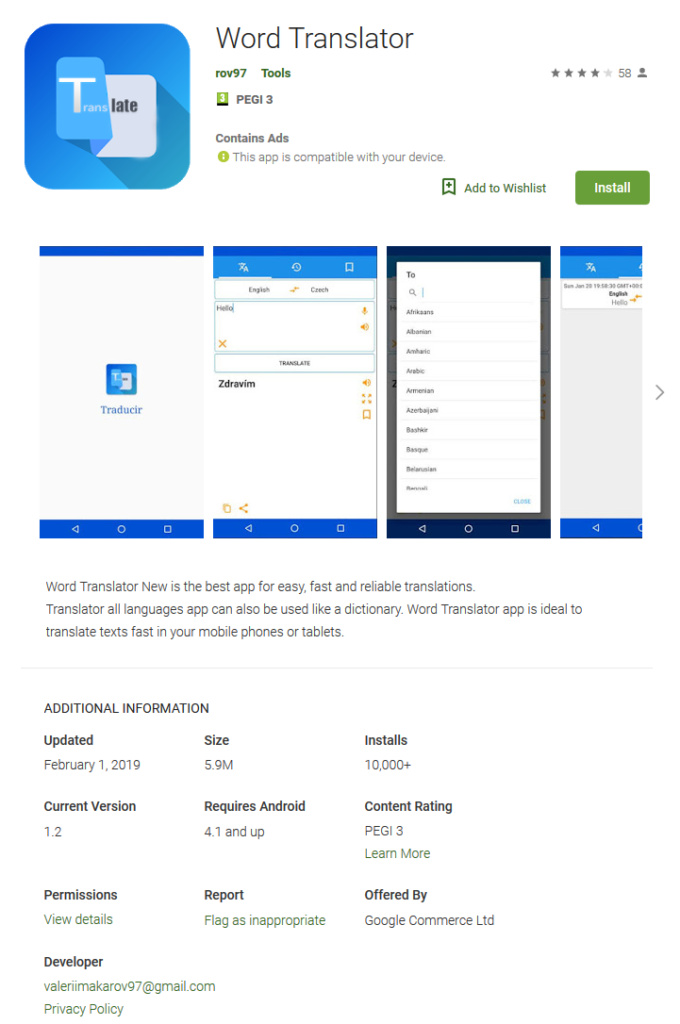 fałszywa aplikacja google translate